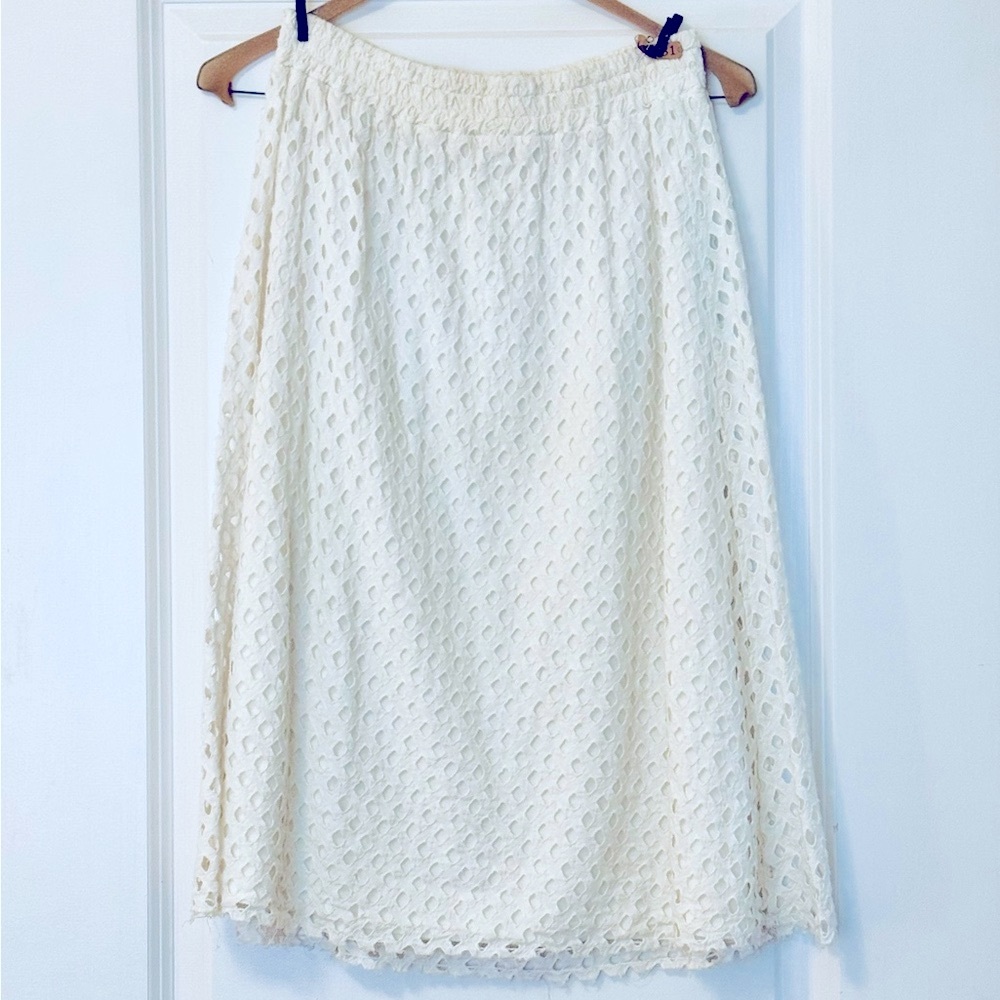 Ella Moss White (slightly off white) Midi A-line Skirt with Eyelet Lace Design